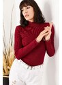 Olalook Women's Burgundy Collar and Sleeve Detailed Camisole Blouse