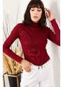 Olalook Women's Claret Red Collar And Sleeve Detailed Camisole Blouse