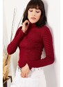 Olalook Women's Burgundy Collar and Sleeve Detailed Camisole Blouse