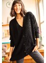 Olalook Dámský černý 5 knoflíků Měkký texturovaný oversize úplet Cardigan