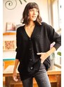 Olalook Dámský černý 5 knoflíků Měkký texturovaný oversize úplet Cardigan