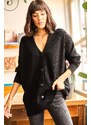 Olalook Dámský černý 5 knoflíků Měkký texturovaný oversize úplet Cardigan