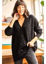 Olalook Dámský černý 5 knoflíků Měkký texturovaný oversize úplet Cardigan