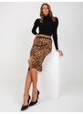 Fashionhunters Tmavě béžová a černá tužková sukně s leopardím vzorem s elastickým pasem