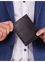 Fashionhunters Černá kožená peněženka s šedým prošíváním