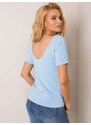 Fashionhunters Základní světle modré tričko se zadním výstřihem