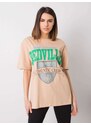 Fashionhunters Béžové tričko s potiskem Billie RUE PARIS