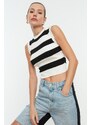 Trendyol Ecru Crop Striped Knitwear Blouse