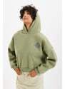 Trendyol Mint Back Print Detail Hooded Thick Fleece Knitted Sweatshirt