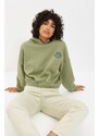 Trendyol Mint Back Print Detail Hooded Thick Fleece Knitted Sweatshirt