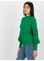 RUE PARIS Zelené žebrované tričko s balónovými rukávy --green Zelená