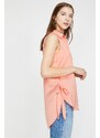 Koton Women's Salmon Colored Classic Collar Sleeveless Tunic with Tie Details.