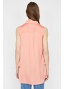 Koton Women's Salmon Colored Classic Collar Sleeveless Tunic with Tie Details.