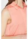 Koton Women's Salmon Colored Classic Collar Sleeveless Tunic with Tie Details.