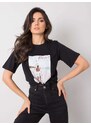 Fashionhunters Černé tričko s aplikací a potiskem