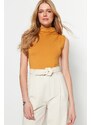 Trendyol Camel Turtleneck Sleeveless Flexible Smart Knitted Body with Snap Button