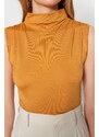 Trendyol Camel Turtleneck Sleeveless Flexible Smart Knitted Body with Snap Button