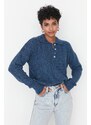 Trendyol Indigo Wide Fit měkký texturovaný pletený svetr