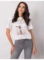 Fashionhunters Bílé tričko s aplikací a potiskem