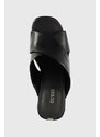 Kožené pantofle Guess LANTZ2 dámské, černá barva, na podpatku, FL6TZ2 LEA03