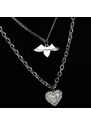 Delami Trojitý ocelový náhrdelník Heart and Wings