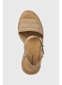 Sandály Calvin Klein WEDGE 70HH - HE dámské, béžová barva, na klínku, HW0HW01499