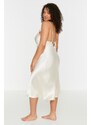 Trendyol Curve Beige Straps, Satin Woven Back Detailed Nightgown