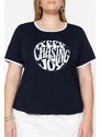 Trendyol Curve Navy Blue Printed Crop Knitted T-shirt