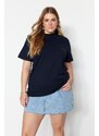 Trendyol Curve Navy Blue Collar Ribbed Boyfriend Knitted T-shirt