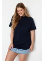 Trendyol Curve Navy Blue Collar Ribbed Boyfriend Knitted T-shirt