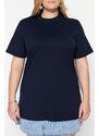 Trendyol Curve Navy Blue Collar Ribbed Boyfriend Knitted T-shirt