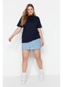 Trendyol Curve Navy Blue Collar Ribbed Boyfriend Knitted T-shirt