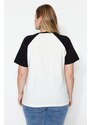 Trendyol Curve Ecru Color Block Printed Knitted T-shirt