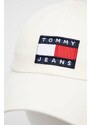 Bavlněná baseballová čepice Tommy Jeans bílá barva, s aplikací