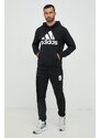 Bavlněná mikina adidas pánská, černá barva, s kapucí, s potiskem, IC9363