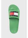 Pantofle Tommy Jeans POOL SLIDE ESS pánské, zelená barva, EM0EM01191