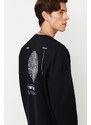 Trendyol Black Oversize/Wide Cut Crew Neck Fleece Inside Mystic Printed Sweatshirt