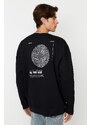 Trendyol Black Oversize/Wide Cut Crew Neck Fleece Inside Mystic Printed Sweatshirt