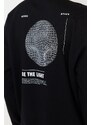 Trendyol Black Oversize/Wide Cut Crew Neck Fleece Inside Mystic Printed Sweatshirt