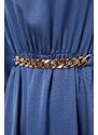 Trendyol Dark Blue Collar and Cuff Draped Detail Belted Woven Evening Dress