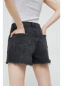 Kraťasy Abercrombie & Fitch dámské, černá barva, hladké, high waist