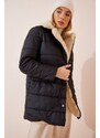 Happiness İstanbul Women's Black Faux Wool Down Jacket