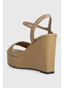 Kožené sandály Calvin Klein WEDGE 70HH W/HW dámské, béžová barva, na klínku, HW0HW01485