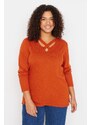 Trendyol Curve Orange Límec Detailní pletený svetr