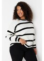 Trendyol Curve Ecru Crew Neck Striped Knitwear Sweater