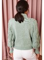 Olalook Dámský mátově zelený rukáv Detailní měkký texturovaný pletený svetr