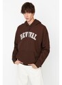 Trendyol Brown Oversize/Wide-Fit Hooded Cotton Unisex Sweatshirt