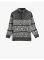 Koton Half-Zip Standing Collar Knitwear Sweater Long Sleeves Patterned