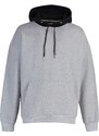 Trendyol Gray Oversize/Wide-Fit Hooded Text Printed Fleece Inside Sweatshirt