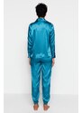 Trendyol Blue Elastic Leg Satin Woven Pajamas Set